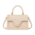 Bagvyn Cream Blossom Decorative Flap Faux Leather Satchel Handbag