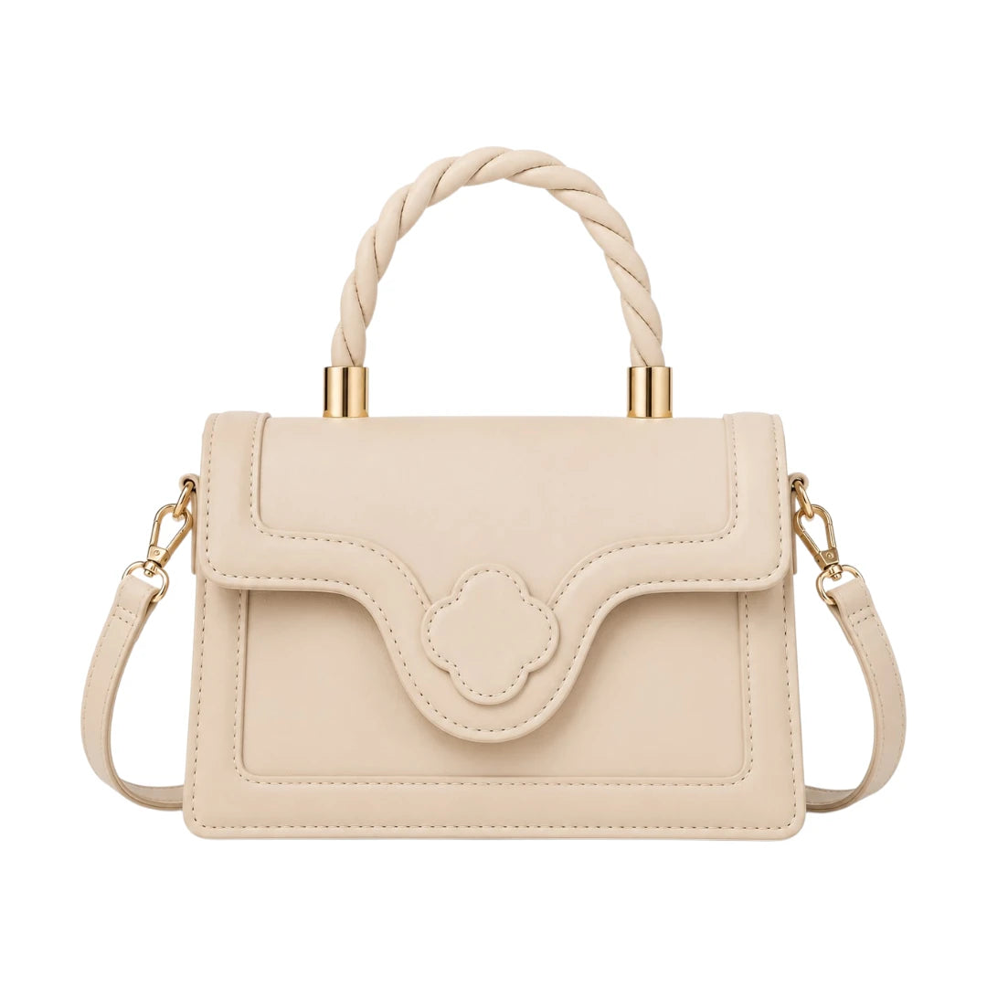 Bagvyn Cream Blossom Decorative Flap Faux Leather Satchel Handbag