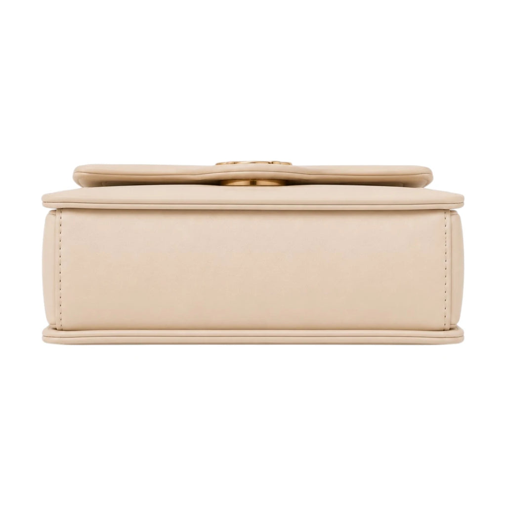 Bagvyn Cream Blossom Decorative Flap Faux Leather Satchel Handbag