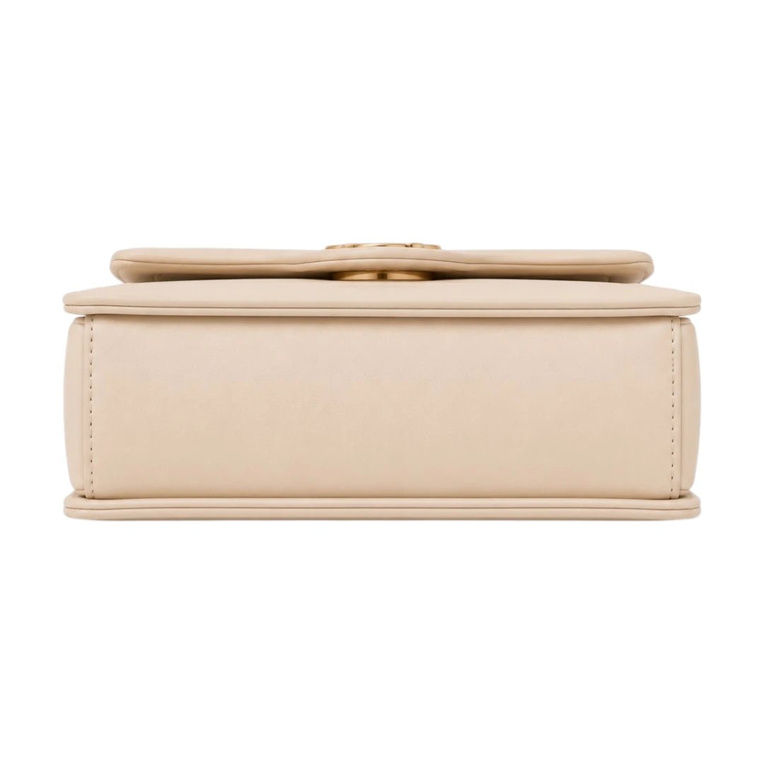 Bagvyn Cream Blossom Decorative Flap Faux Leather Satchel Handbag