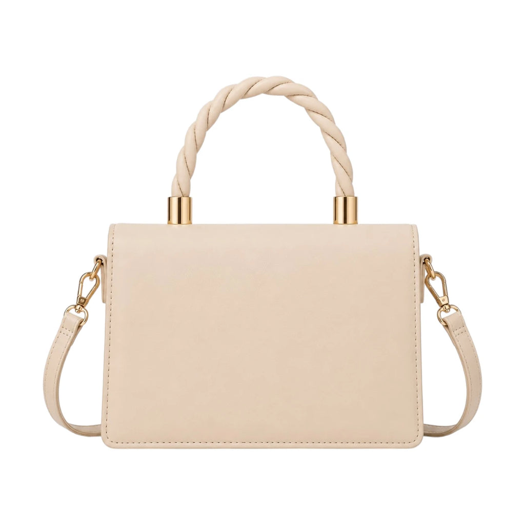 Bagvyn Cream Blossom Decorative Flap Faux Leather Satchel Handbag