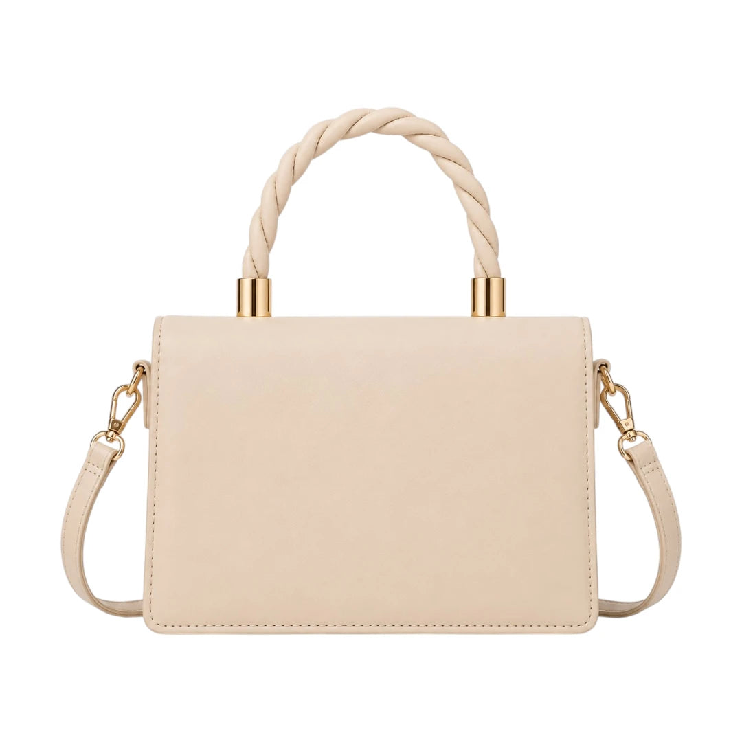 Bagvyn Cream Blossom Decorative Flap Faux Leather Satchel Handbag