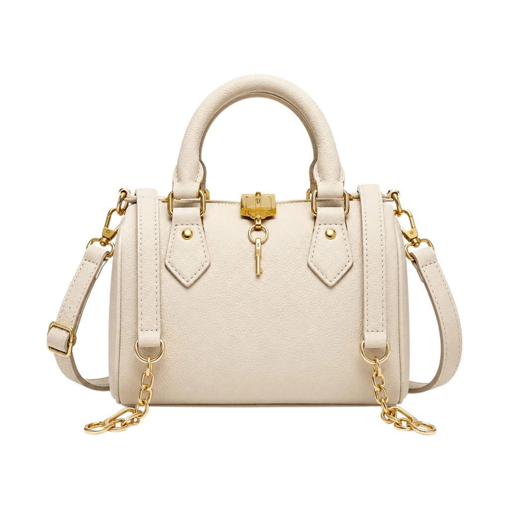 Bagvyn Cream Lock and Chain Faux Leather Satchel Handbag