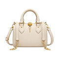 Bagvyn Cream Lock and Chain Faux Leather Satchel Handbag