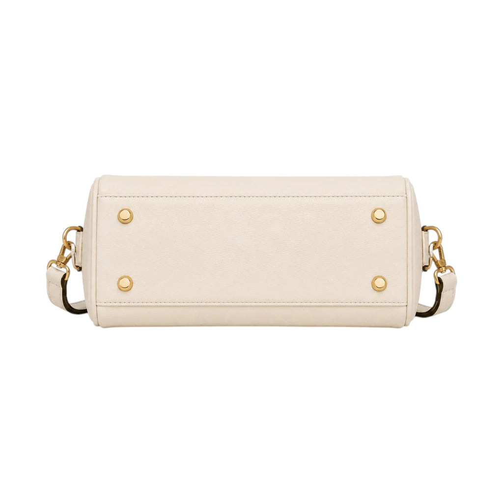 Bagvyn Cream Lock and Chain Faux Leather Satchel Handbag