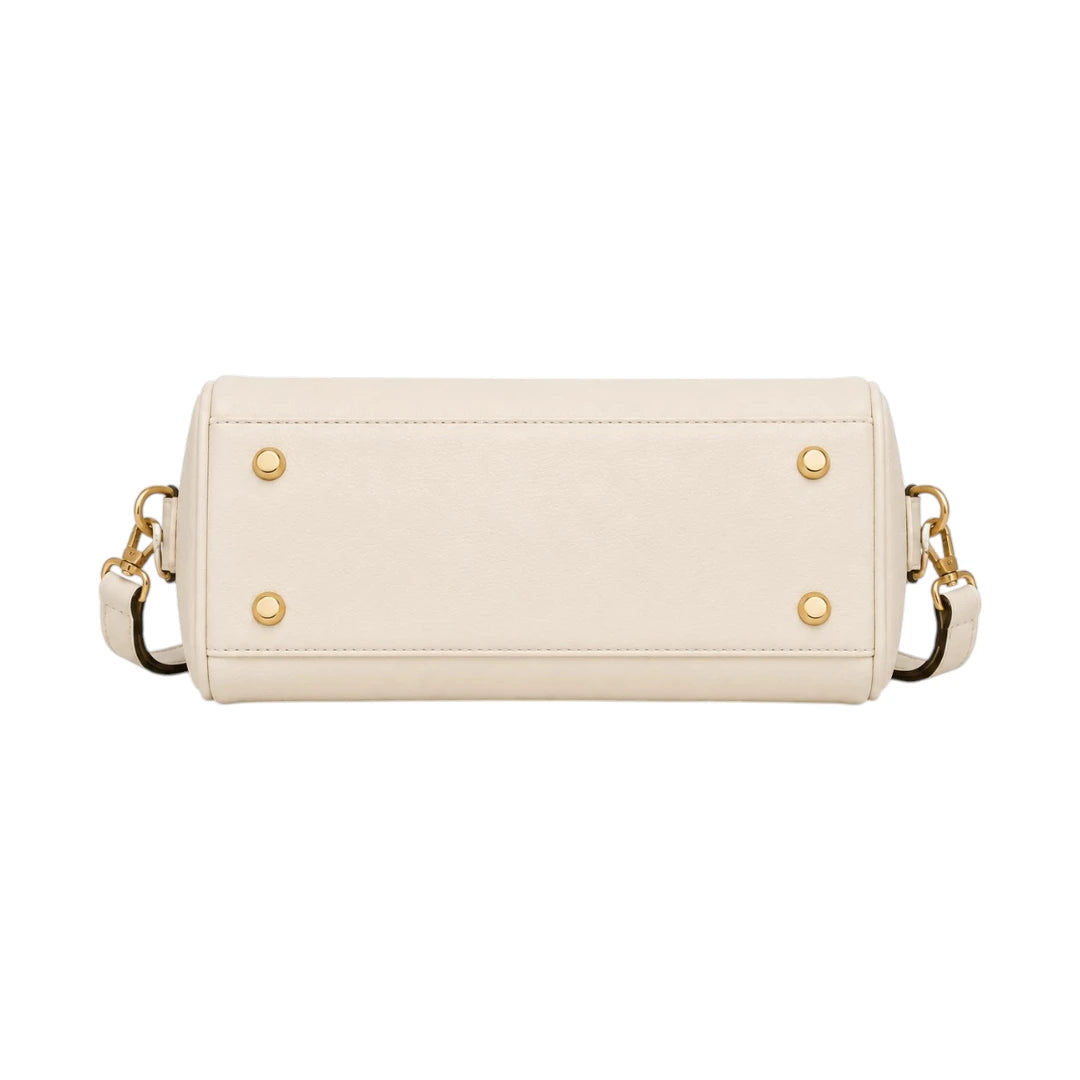 Bagvyn Cream Lock and Chain Faux Leather Satchel Handbag