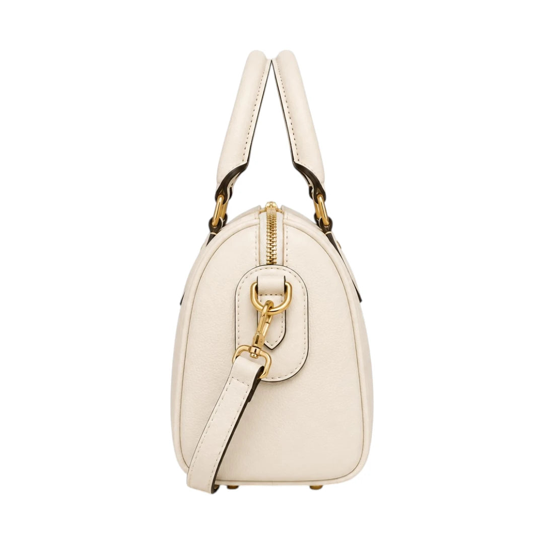 Bagvyn Cream Lock and Chain Faux Leather Satchel Handbag