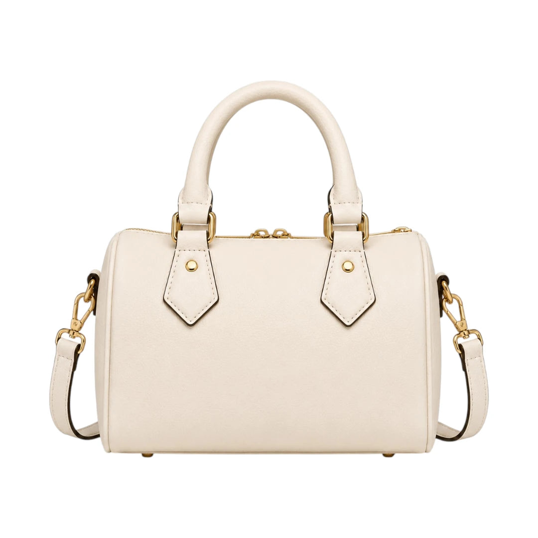 Bagvyn Cream Lock and Chain Faux Leather Satchel Handbag