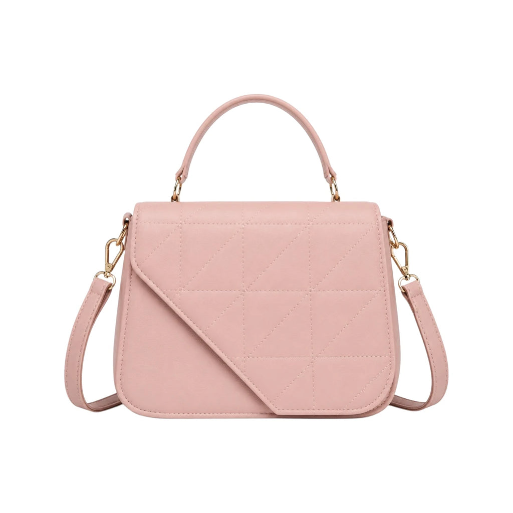 Bagvyn Pink Geometric Quilted Faux Leather Satchel Handbag