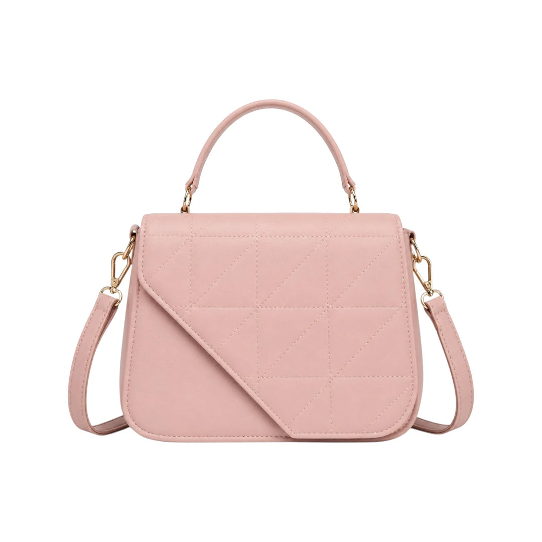 Bagvyn Pink Geometric Quilted Faux Leather Satchel Handbag